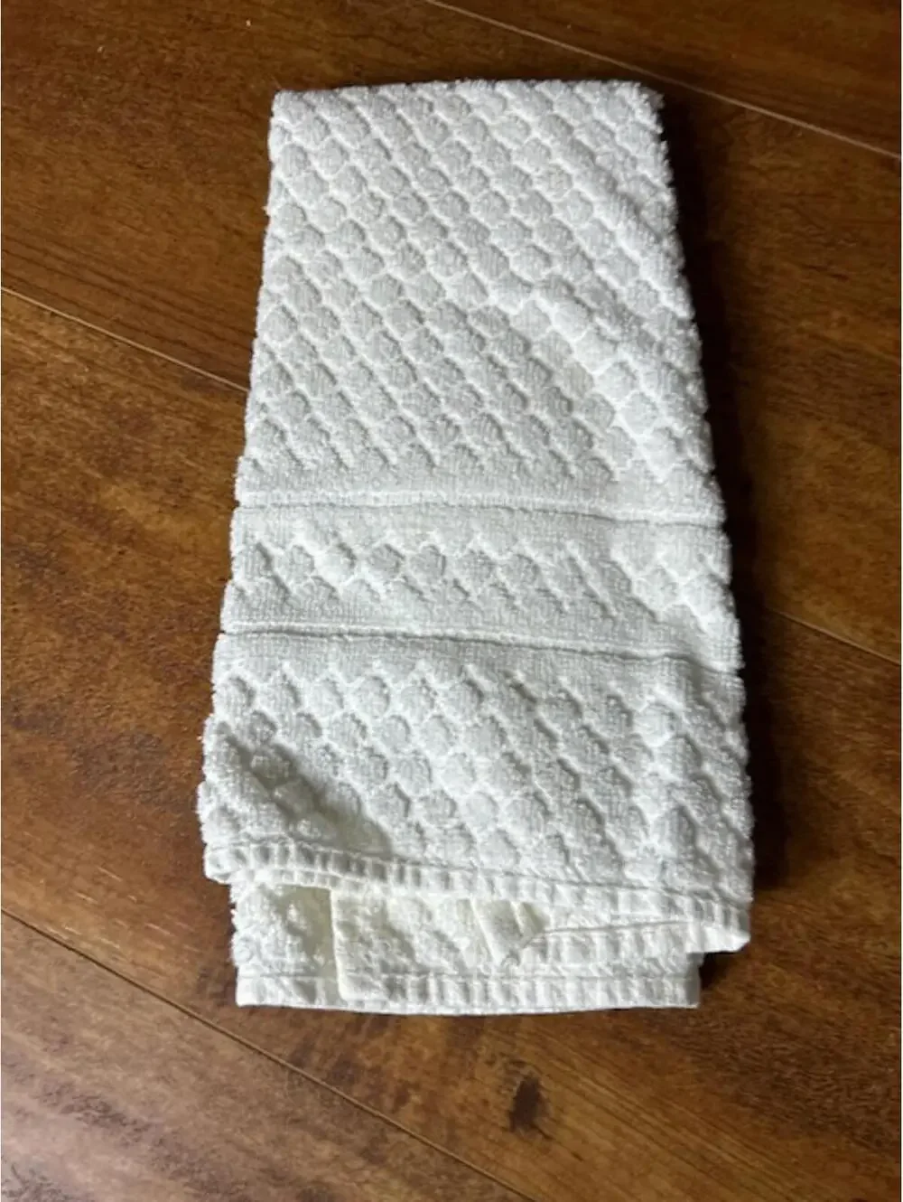 White Textured Kitchen Towel with Festive 'Joy' Cross-Stitch Design